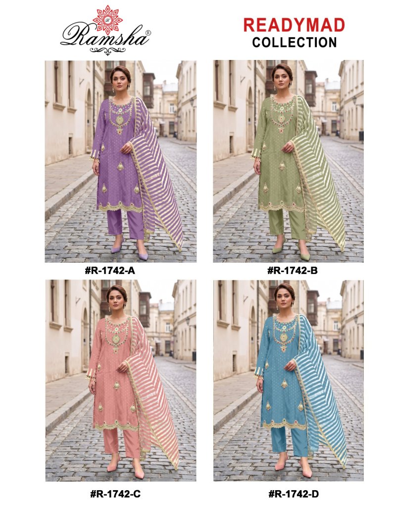R 1742 A To D By Ramsha Kanjivaram Butti Work Salwar Kameez